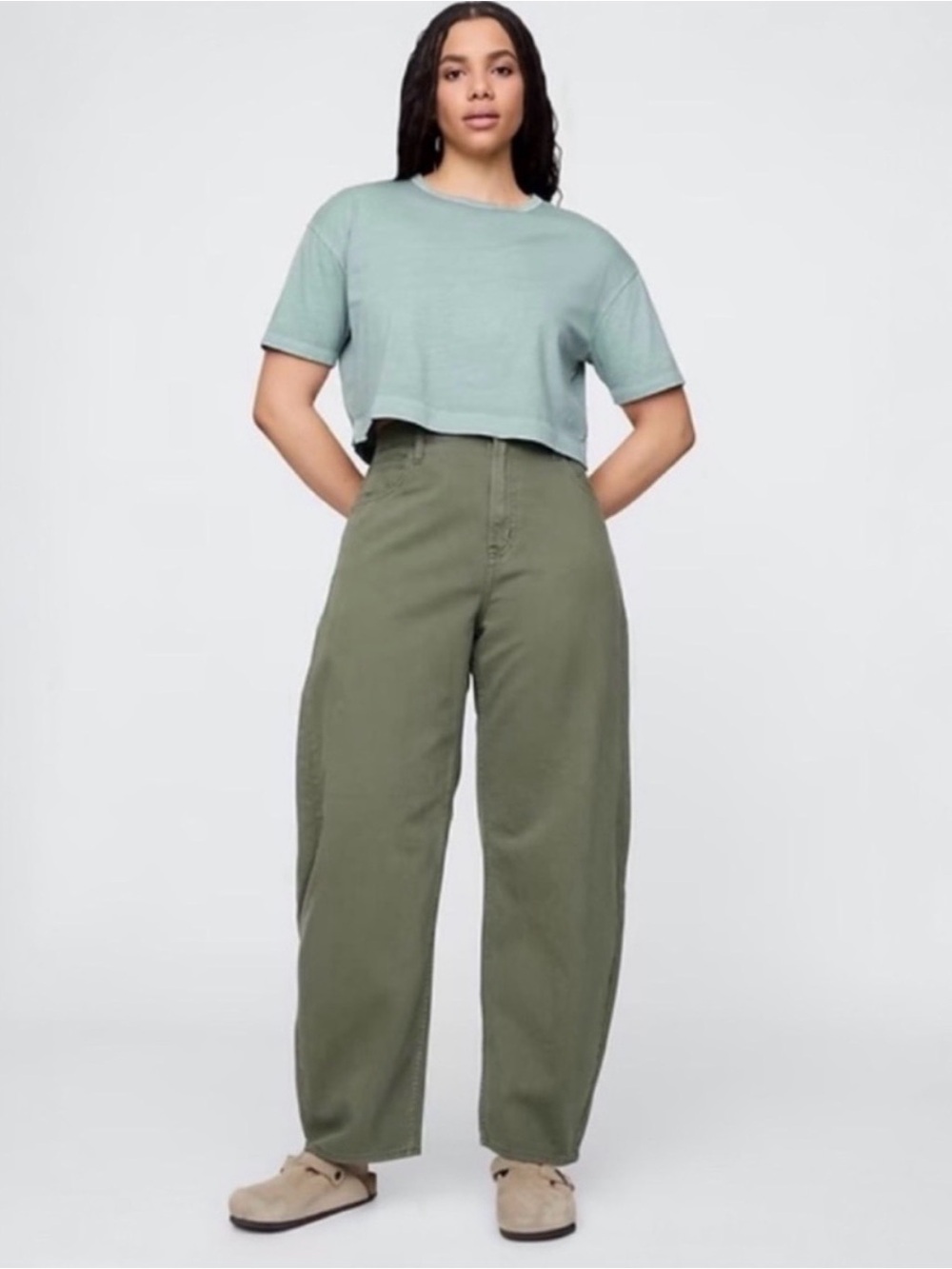 GAP Women’s High Rise Barrel Jeans in Olive Green 10P